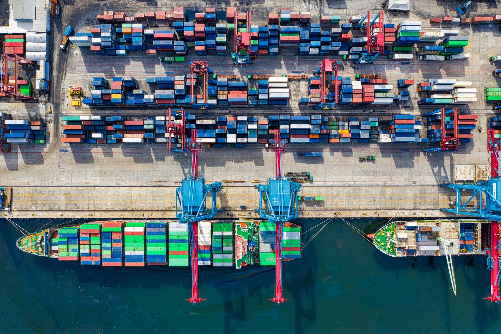 Stacked shipping containers in a container yard
